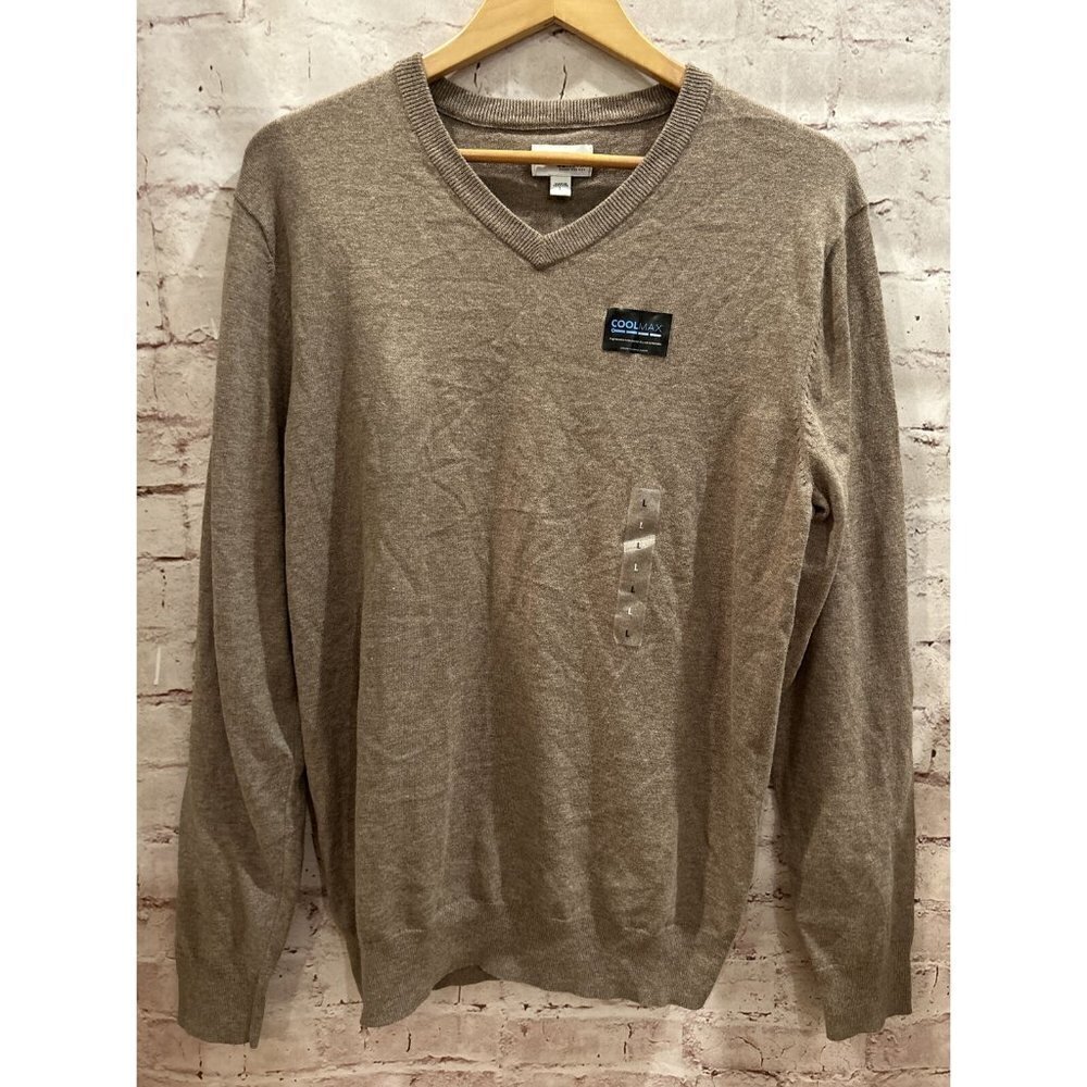 SONOMA Mens V- Neck Sweater Coolmax Classic Fit Seal Taupe Heather Size L NEW